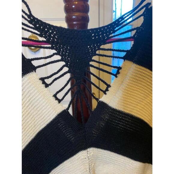 Women's Mine Striped Crocheted Back Sweater - Size M - Black/White - Picture 3 of 5